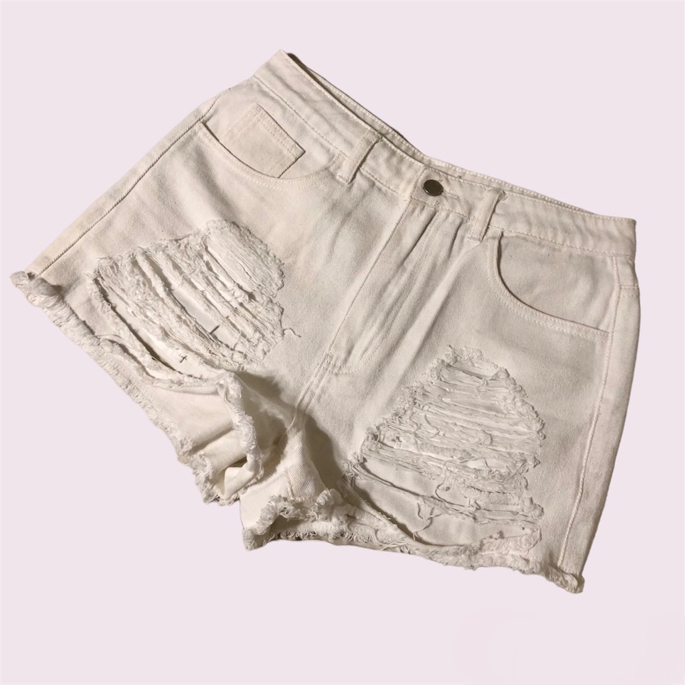 SHEIN Distressed Frayed White Short Shorts